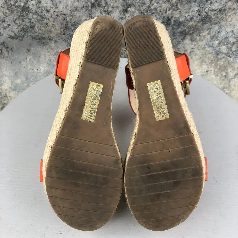 Reaction Kenneth Cole Women's Size 10 Card Wedge Orange Faux Leather Sandals